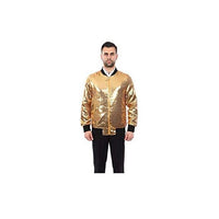 Mens Jacket Slim Fit Sequin Pattern Gold Blazer Bomber Jacket