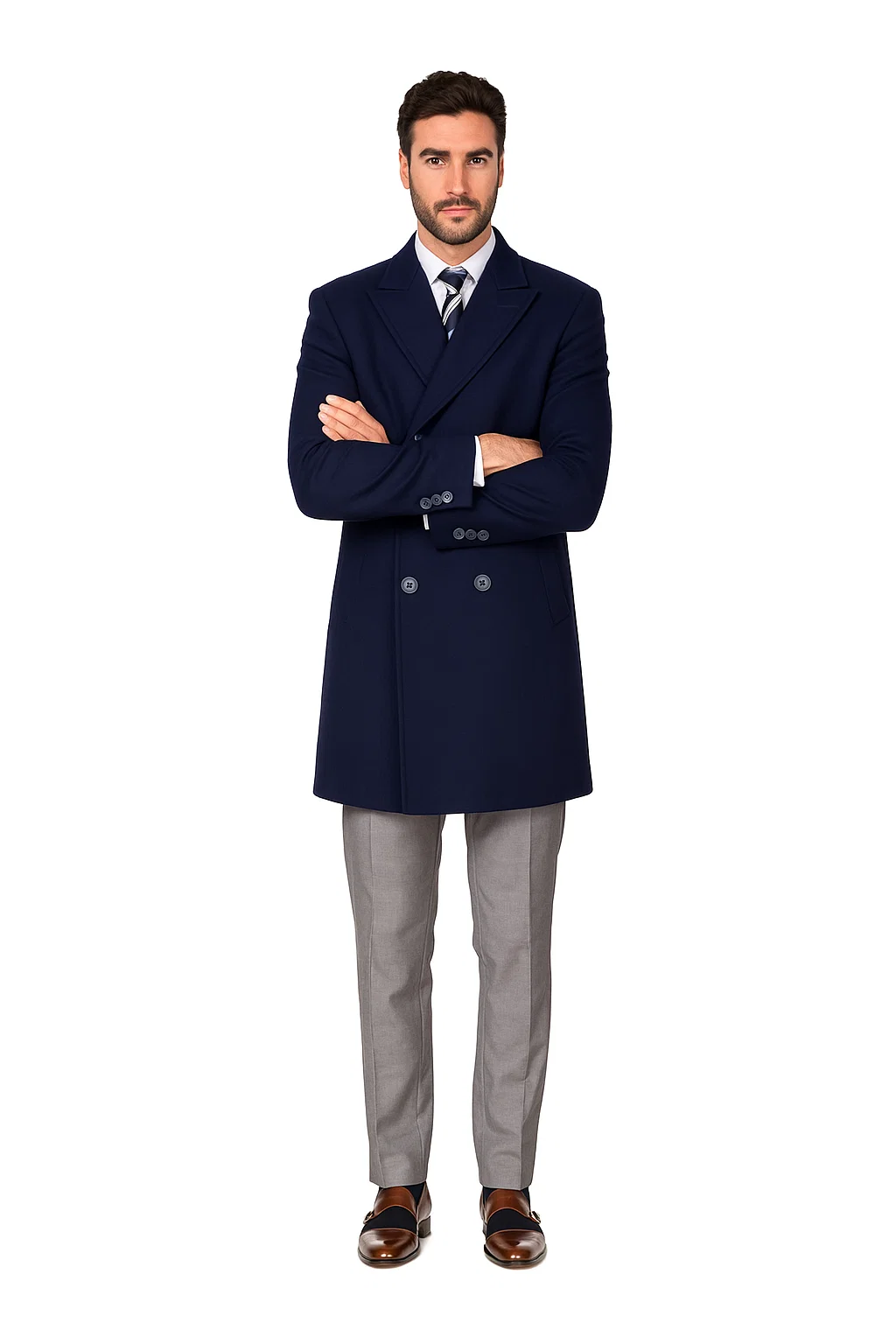 Mens Knee Length Pea Coat Navy – OvercoatUSA