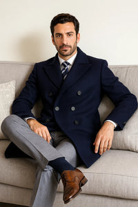 Mens Knee Length Pea Coat Navy