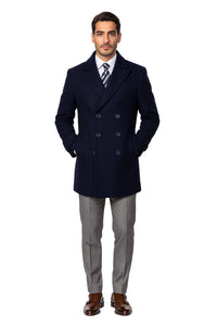 Mens Knee Length Pea Coat Navy