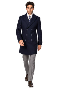 Mens Knee Length Pea Coat Navy