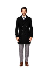 Mens Knee Length Pea coat Balck Mens Peacoat