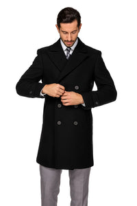 Mens Knee Length Pea coat Balck Mens Peacoat