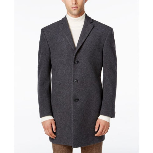 Mens Medium Gray Slim Fit Topcoat - Overcoat Three Quarter