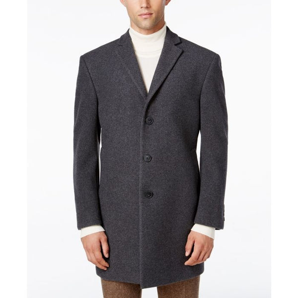 Mens Medium Gray Slim Fit Topcoat - Overcoat Three Quarter