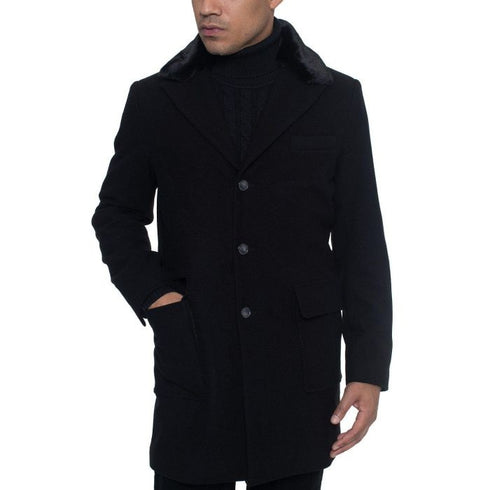 Mens Mid-Length Black Coats - 3/4 Length Mens Coat - Wool Car Coats $199
