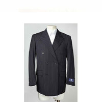 Mens Navy Peak Lapel Pinstripe Double Breasted SportCoat Blazer