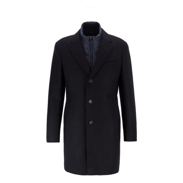 Mens Notch Lapels Standard Length Coat Dark Blue