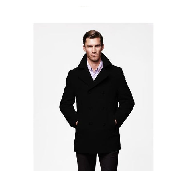 Mens Peacoat Wool Black double breasted Style Coat