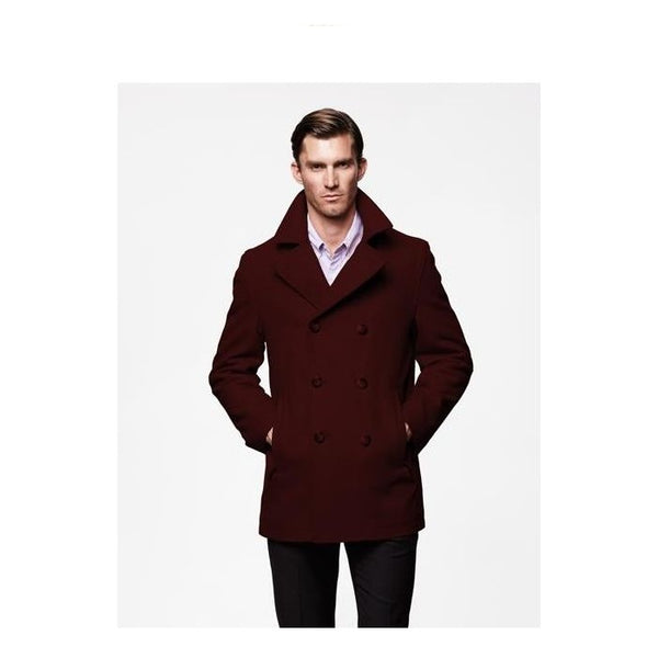 Mens Peacoat Wool Dark Red double breasted Coat