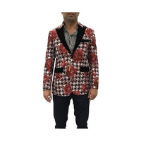 Mens Peak Lapel Red Floral Pattern Blazer Sport Coat