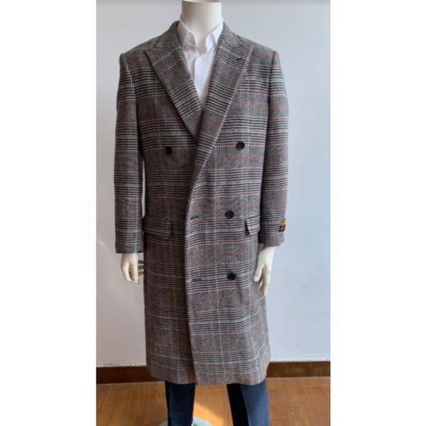 Mens Plaid Peacoat - Wool Plaid Gray Color Coat $179