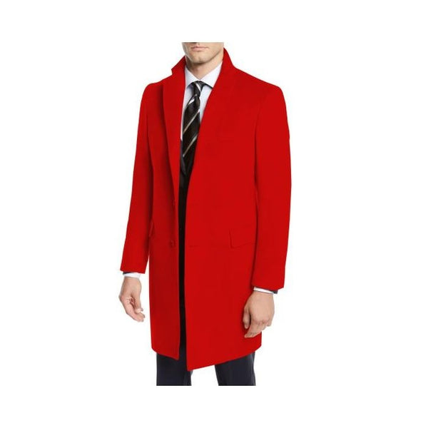 Mens Red Pea Coat-Three Quarter Wool Car Coat