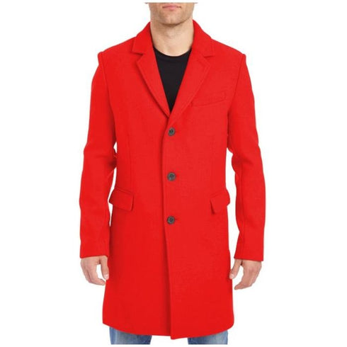 Mens Red Wool Car Coat-Three-Quarter Pea Coat