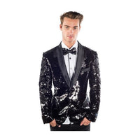 Mens Shawl Lapel Two Button Black Sequin Blazer