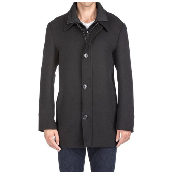 Mens Single Breasted Coat Two Outer Pockets Black