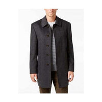 Mens Single Breasted Herringbone Wool Charcoal Overcoat