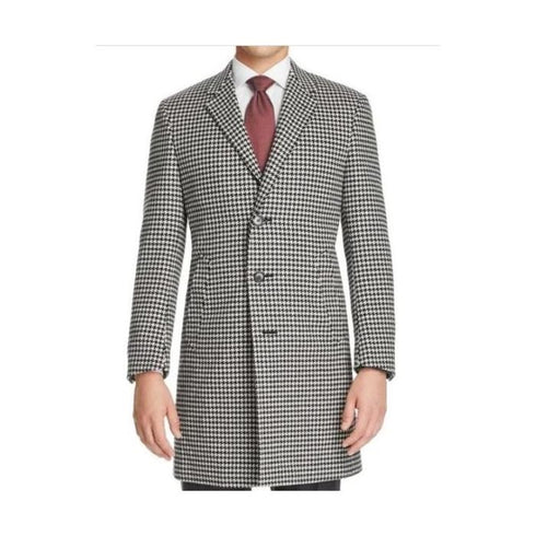 Mens Single Breasted Notch Lapel Black White Houndstooth