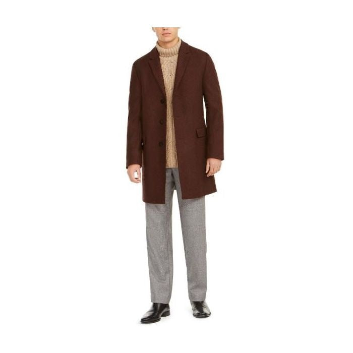 Mens Single Breasted Twill Overcoat Burgundy – OvercoatUSA
