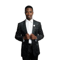 Mens Tazio Two  Button Slim Fit Black Blazer Patern Jacket