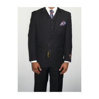 Mens Three Piece Vested Suit Mini Herringbone Tweed Black