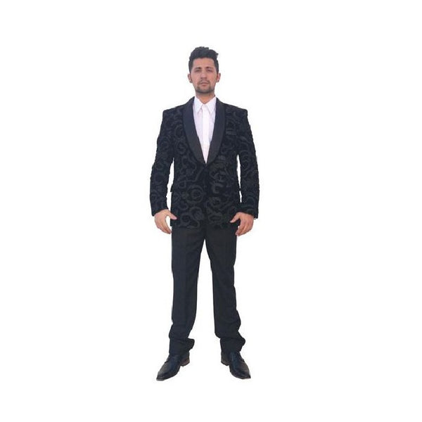 Mens Two Button Black Floral Pattern Sport Coat