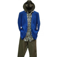 Mens Two Buttons Notch Lapel Cobalt Linen Royal Blue Blazer