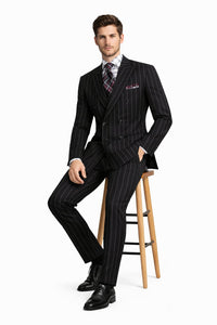 Mens Black Double Breasted Suit - Mens Double Breasted 1920'S Wide Bold Gangster Pinstripe Suit in Black