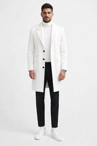 Mens White Overcoat Three Quarter - White Topcoat Wool Blend Fabric by Alberto Nardoni