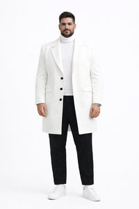 Mens White Overcoat Three Quarter - White Topcoat Wool Blend Fabric by Alberto Nardoni
