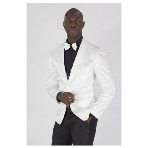 Mens White Paisley Shiny Blazer Dinner Jacket