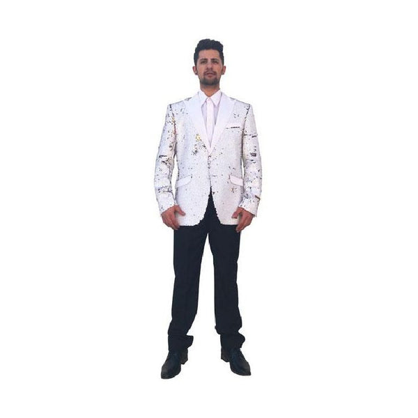 PEAK LAPEL SEQUIN DESIGNED SILVER BLAZER