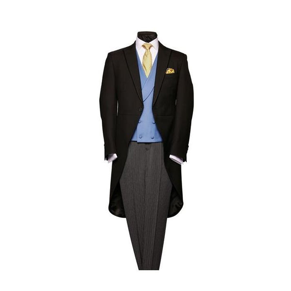 Mens Wool Black Herringbone Silk Piping Morning Coat