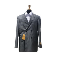 Mens Wool Pick Double Breasted Blazer Sport Coat Jacket Grey