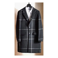 Mens Wool Plaid Peacoat - Plaid Pattern Wool Black OverCoat