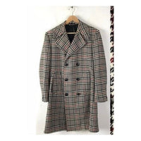 Mens Wool Plaid Peacoat - Plaid Pattern Wool black/white Coat