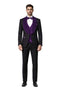 Mens Black With Purple Velvet Lapel 3-Piece Tailored-Fit Tuxedo