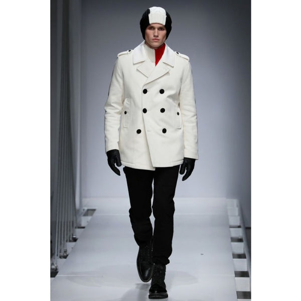 Mens halfwhite Peacoat - halfwhite Wool Overcoat