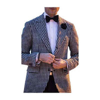 Mens houndstooth checkered Peak Lapel Black ~ White Blazer