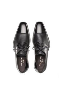 Mens Mezlan Cap-Toe Dress Lace-Up Blending Supple Textured Deerskin And Polished Calfskin With An Elegant Tassel Detail In Color Black