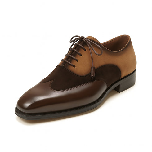 Men Brown and Cognac Suede Wing Tip Oxford By Mezlan Made In Spain Brand