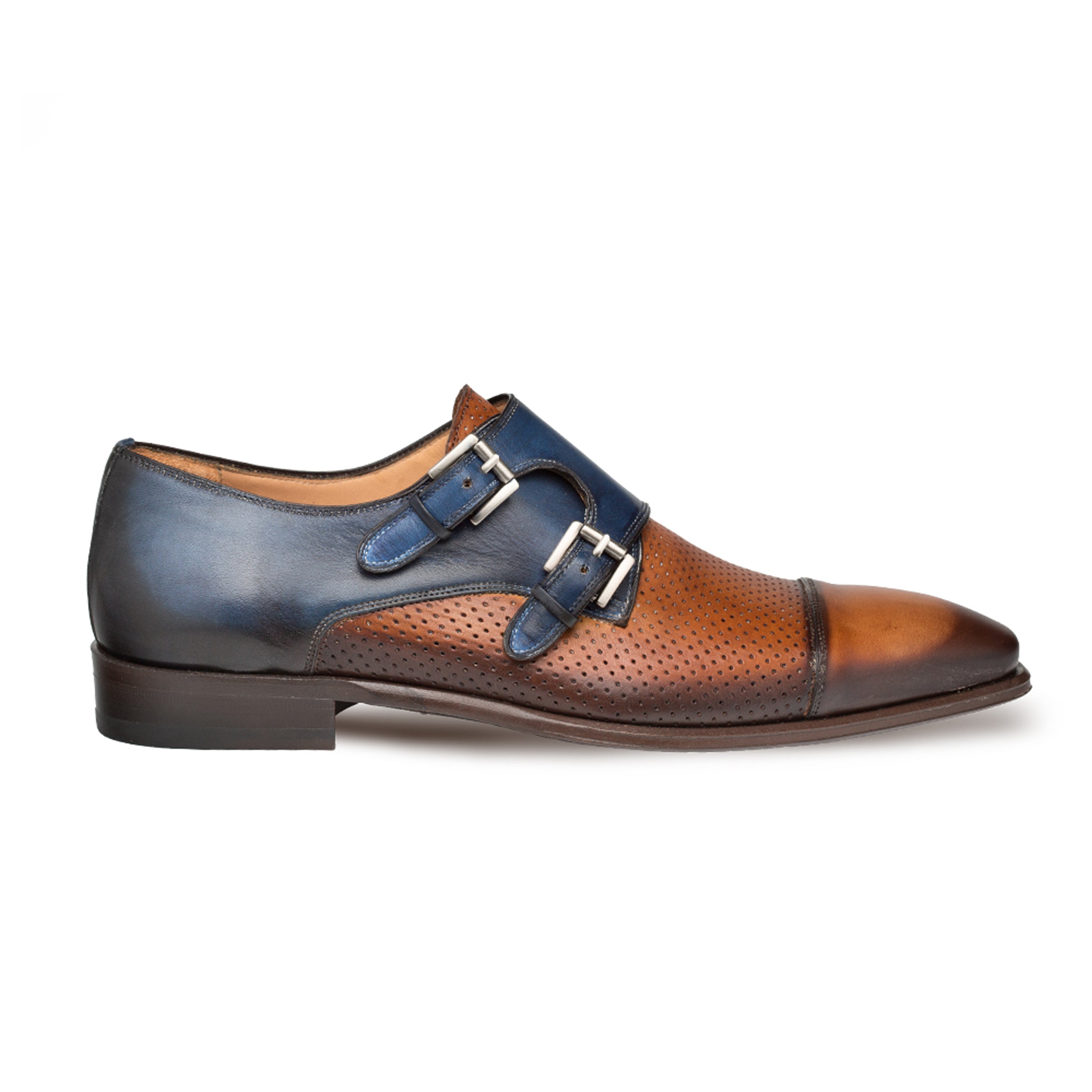 Mezlan Size 8.5 Tan and Blue 8 Mens Mezlan Saber Two Tone Calfskin Monk Strap Dress Shoe  main image 2