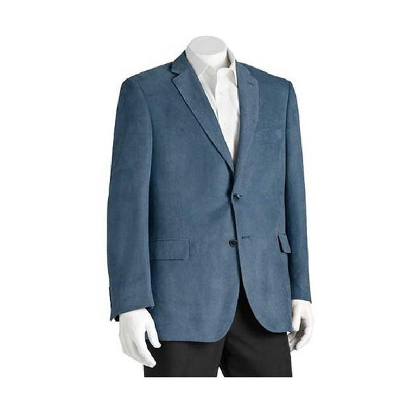 Microsuede Mens Blue Classic Fit Two Button Blazer