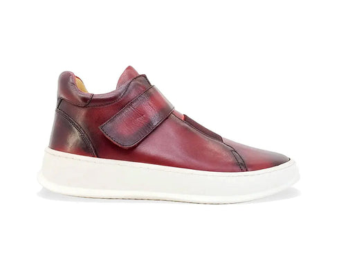 Mid Top Burnished Leather Sneaker Carrucci