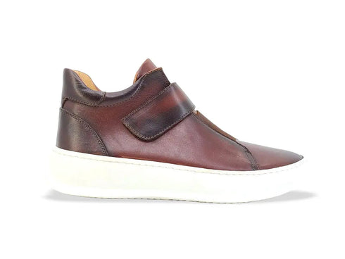 Mid Top Burnished Leather Sneaker Carrucci