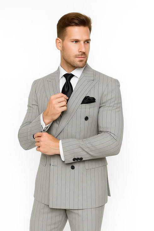 Gray and Black Pinstripe Double Breasted - Modern Fit 1920s Vintage Looking Suit