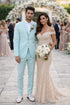 Mint Green Slim Fit Mens Suits Groomsmen Wear Two Pieces Notched Lapel Formal Prom Suit