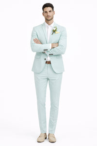 Mint Green Slim Fit Mens Suits Groomsmen Wear Two Pieces Notched Lapel Formal Prom Suit