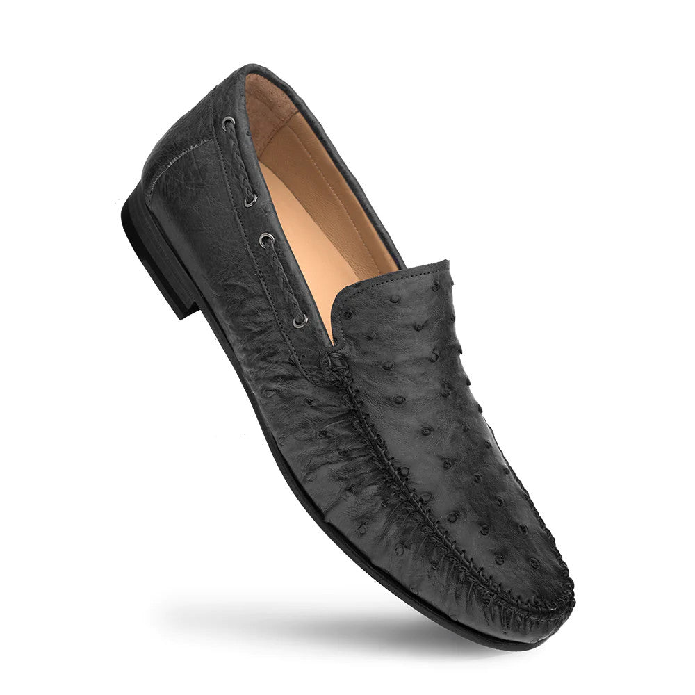 Genuine Ostrich Moccasin Slip On Black By Mezlan Made In  display picture 3