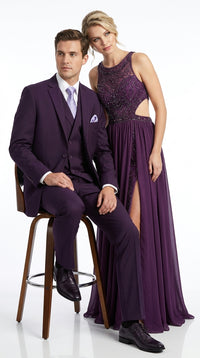 Men’s Purple 2 Button Fashion Suit with Double Breasted Vest, Formal Wedding Prom Dress Suit